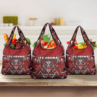 Aotearoa Te Arawa Grocery Bag Maori Tribal Dark Red Paua Shell Pattern DT05 3-pack One Size Red - Polynesian Pride