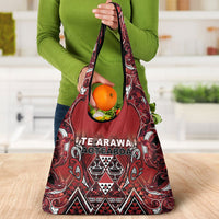 Aotearoa Te Arawa Grocery Bag Maori Tribal Dark Red Paua Shell Pattern DT05 - Polynesian Pride