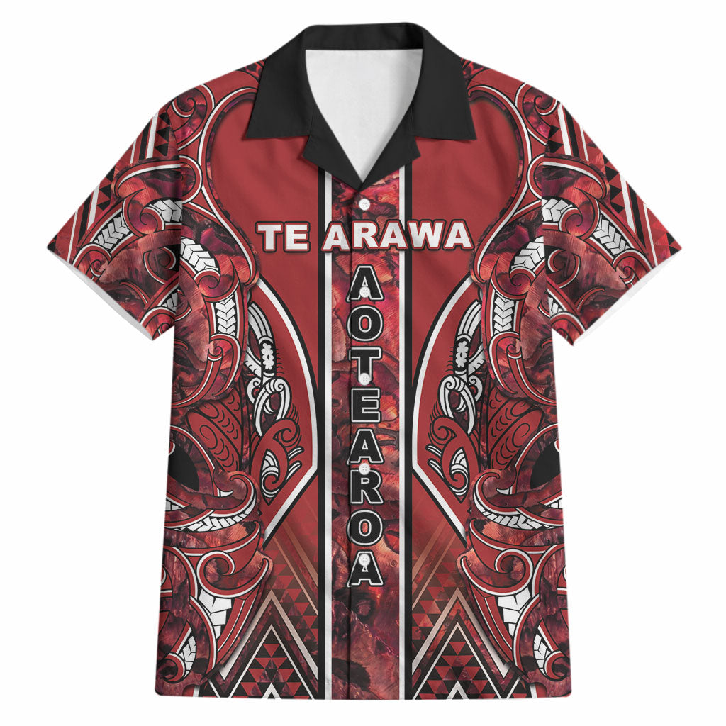 Aotearoa Te Arawa Hawaiian Shirt Maori Tribal Dark Red Paua Shell Pattern DT05 Red - Polynesian Pride