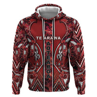 Aotearoa Te Arawa Hoodie Maori Tribal Dark Red Paua Shell Pattern DT05 Pullover Hoodie Red - Polynesian Pride