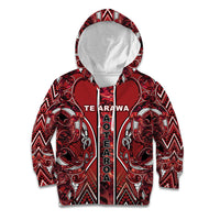Aotearoa Te Arawa Kid Hoodie Maori Tribal Dark Red Paua Shell Pattern DT05 Hoodie Red - Polynesian Pride