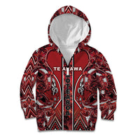 Aotearoa Te Arawa Kid Hoodie Maori Tribal Dark Red Paua Shell Pattern DT05 Zip Hoodie Red - Polynesian Pride