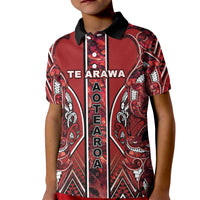 Aotearoa Te Arawa Kid Polo Shirt Maori Tribal Dark Red Paua Shell Pattern DT05 Kid Red - Polynesian Pride