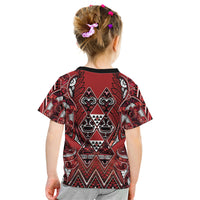 Aotearoa Te Arawa Kid T Shirt Maori Tribal Dark Red Paua Shell Pattern DT05 - Polynesian Pride