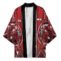 Aotearoa Te Arawa Kimono Maori Tribal Dark Red Paua Shell Pattern DT05 Unisex Red - Polynesian Pride