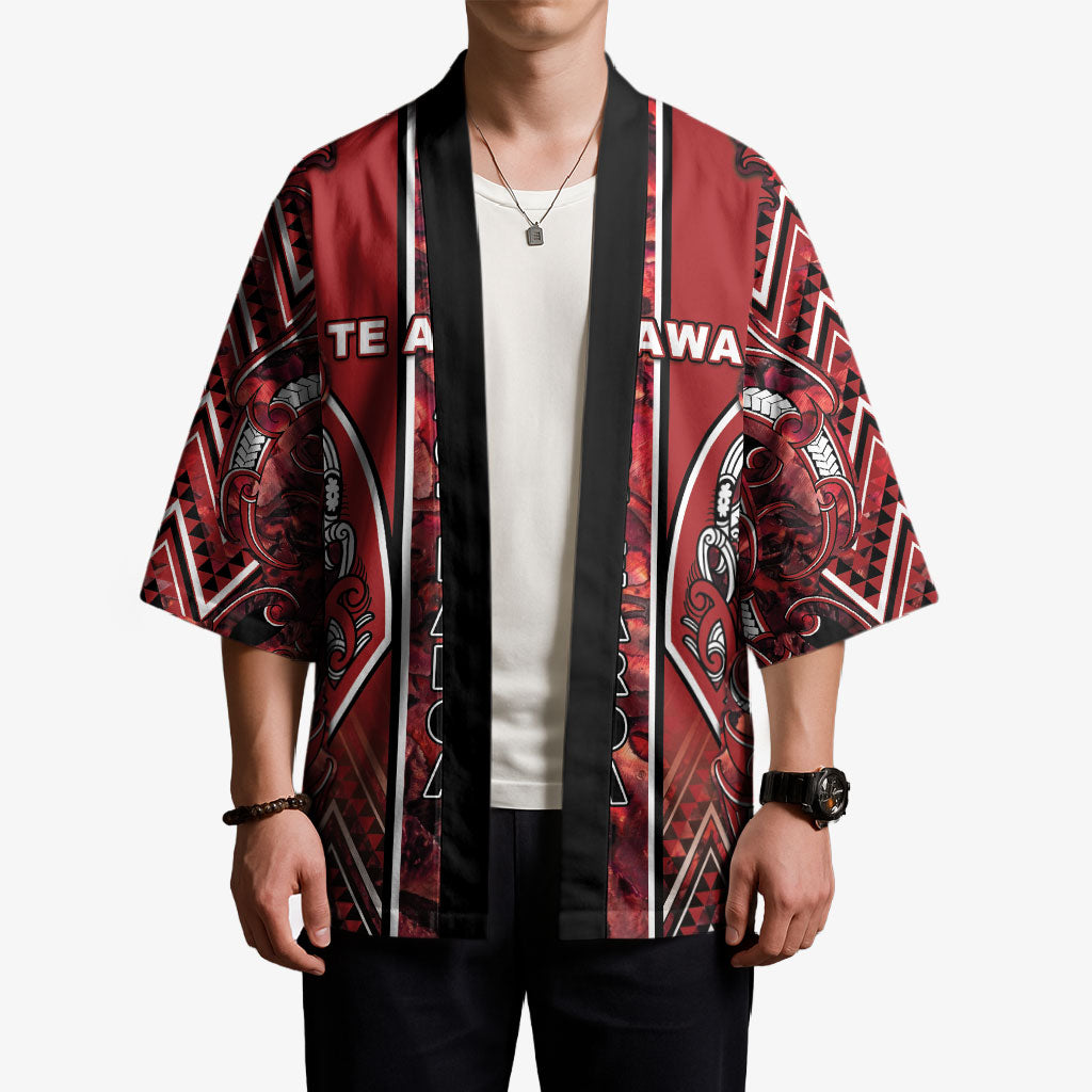 Aotearoa Te Arawa Kimono Maori Tribal Dark Red Paua Shell Pattern DT05 - Polynesian Pride