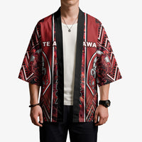 Aotearoa Te Arawa Kimono Maori Tribal Dark Red Paua Shell Pattern DT05 - Polynesian Pride