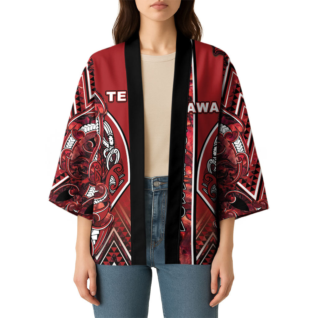 Aotearoa Te Arawa Kimono Maori Tribal Dark Red Paua Shell Pattern DT05 - Polynesian Pride