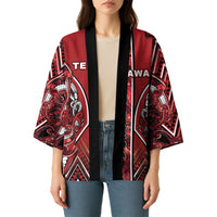 Aotearoa Te Arawa Kimono Maori Tribal Dark Red Paua Shell Pattern DT05 - Polynesian Pride