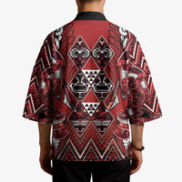 Aotearoa Te Arawa Kimono Maori Tribal Dark Red Paua Shell Pattern DT05 - Polynesian Pride