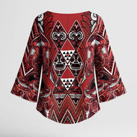 Aotearoa Te Arawa Kimono Sleeve Blouse Maori Tribal Dark Red Paua Shell Pattern DT05 - Polynesian Pride