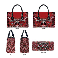 Aotearoa Te Arawa Leather Bag Maori Tribal Dark Red Paua Shell Pattern DT05 - Polynesian Pride
