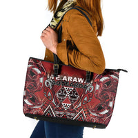Aotearoa Te Arawa Leather Tote Bag Maori Tribal Dark Red Paua Shell Pattern DT05 Red - Polynesian Pride