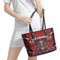 Aotearoa Te Arawa Leather Tote Bag Maori Tribal Dark Red Paua Shell Pattern DT05 - Polynesian Pride