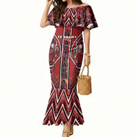 Aotearoa Te Arawa Mermaid Dress Maori Tribal Dark Red Paua Shell Pattern DT05 Women Red - Polynesian Pride