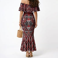 Aotearoa Te Arawa Mermaid Dress Maori Tribal Dark Red Paua Shell Pattern DT05 - Polynesian Pride