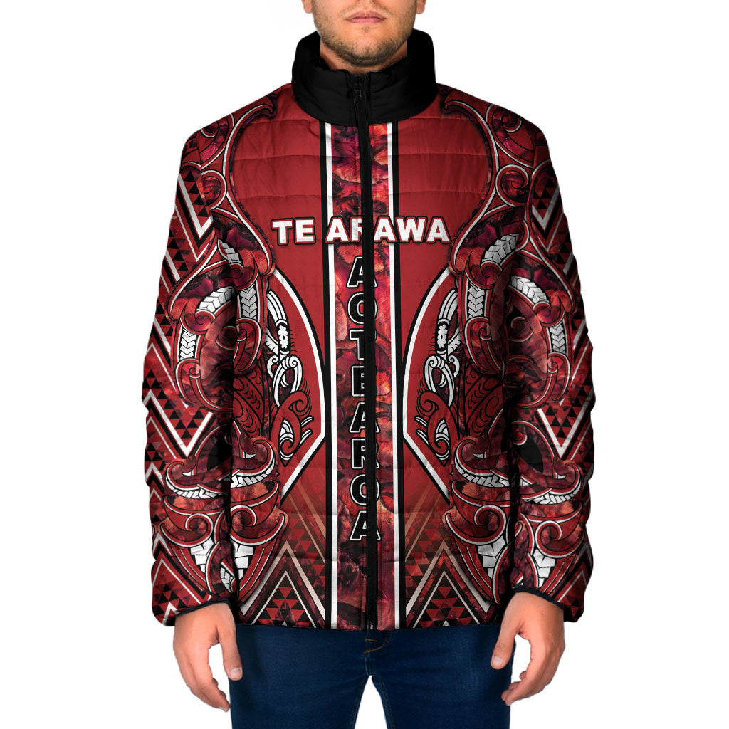 Aotearoa Te Arawa Padded Jacket Maori Tribal Dark Red Paua Shell Pattern DT05 Men Red - Polynesian Pride