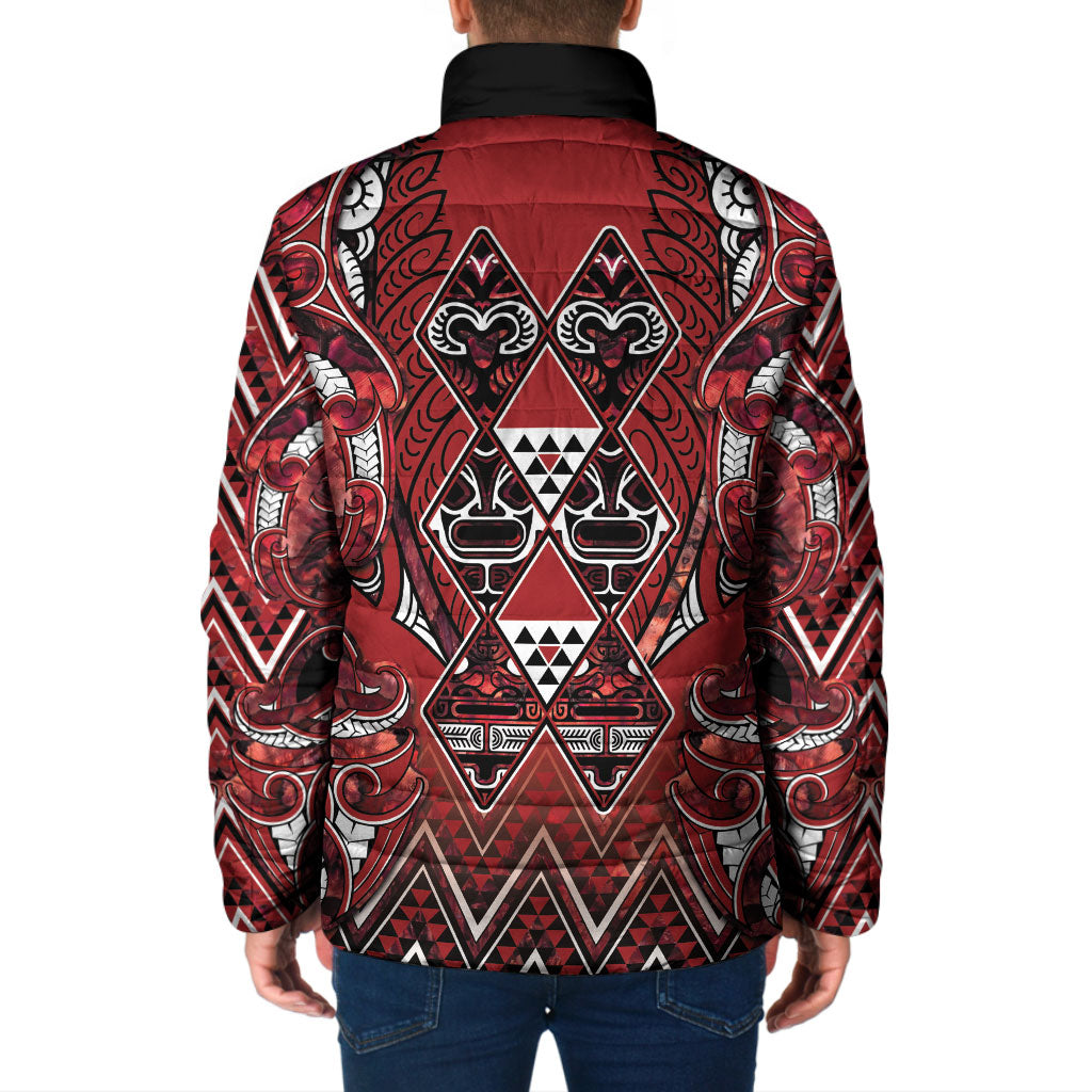 Aotearoa Te Arawa Padded Jacket Maori Tribal Dark Red Paua Shell Pattern DT05 - Polynesian Pride