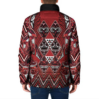 Aotearoa Te Arawa Padded Jacket Maori Tribal Dark Red Paua Shell Pattern DT05 - Polynesian Pride