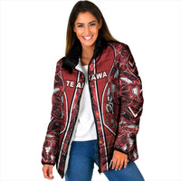 Aotearoa Te Arawa Padded Jacket Maori Tribal Dark Red Paua Shell Pattern DT05 Women Red - Polynesian Pride