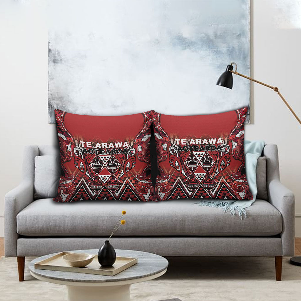 Aotearoa Te Arawa Pillow Cover Maori Tribal Dark Red Paua Shell Pattern DT05 - Polynesian Pride
