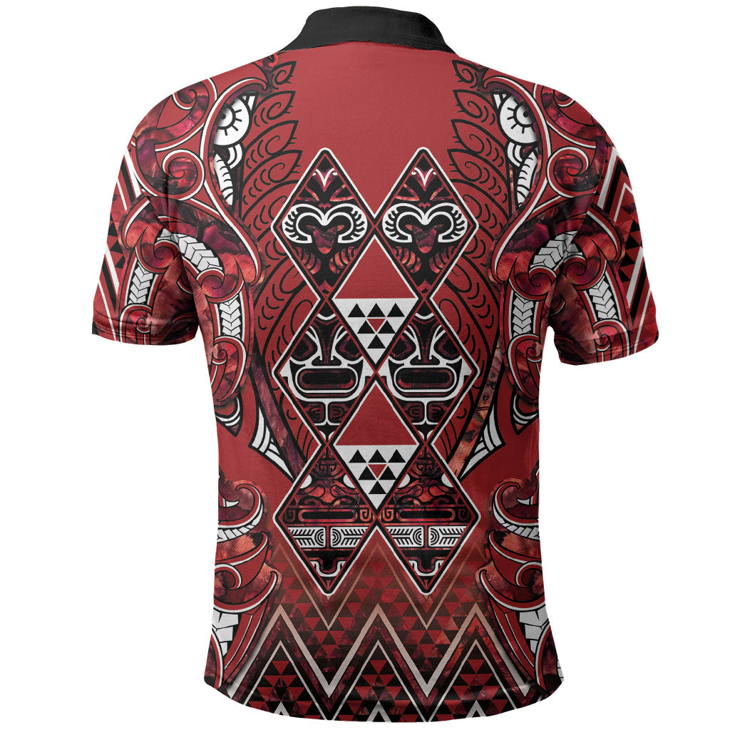 Aotearoa Te Arawa Polo Shirt Maori Tribal Dark Red Paua Shell Pattern DT05 - Polynesian Pride
