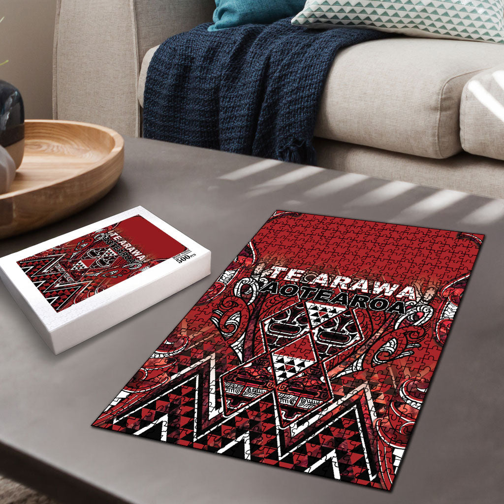 Aotearoa Te Arawa Puzzle Maori Tribal Dark Red Paua Shell Pattern DT05 - Polynesian Pride