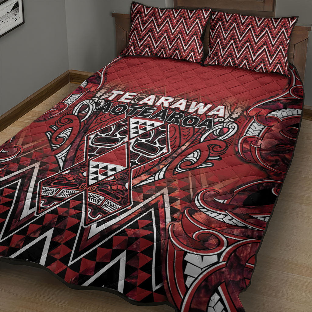 Aotearoa Te Arawa Quilt Bed Set Maori Tribal Dark Red Paua Shell Pattern DT05 - Polynesian Pride