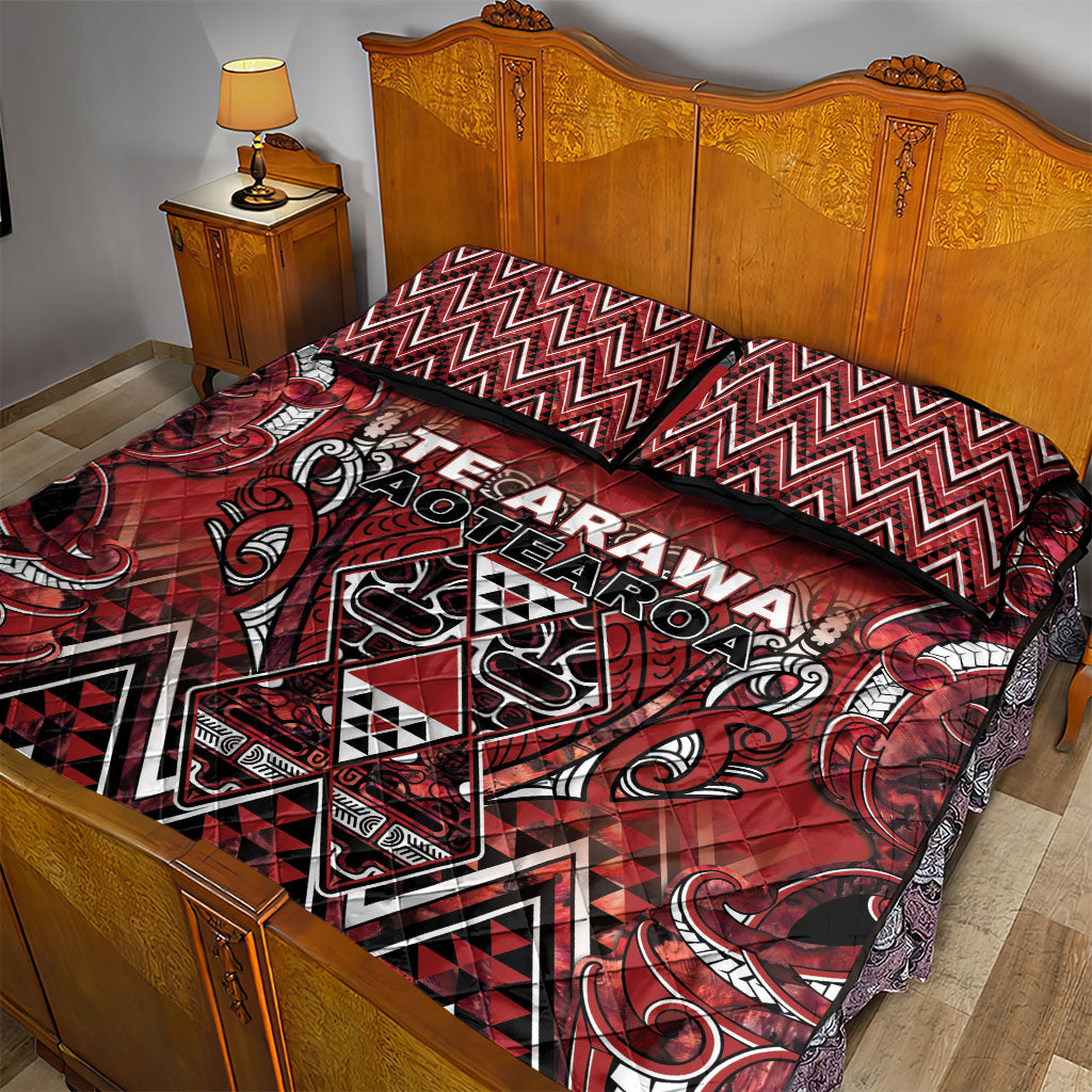 Aotearoa Te Arawa Quilt Bed Set Maori Tribal Dark Red Paua Shell Pattern DT05 - Polynesian Pride
