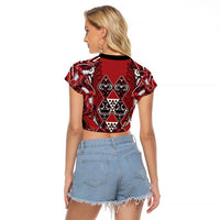 Aotearoa Te Arawa Raglan Cropped T Shirt Maori Tribal Dark Red Paua Shell Pattern DT05 - Polynesian Pride