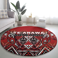 Aotearoa Te Arawa Round Carpet Maori Tribal Dark Red Paua Shell Pattern DT05 - Polynesian Pride