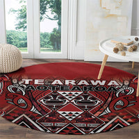 Aotearoa Te Arawa Round Carpet Maori Tribal Dark Red Paua Shell Pattern DT05 - Polynesian Pride