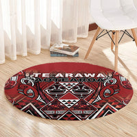 Aotearoa Te Arawa Round Carpet Maori Tribal Dark Red Paua Shell Pattern DT05 - Polynesian Pride