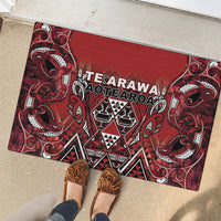 Aotearoa Te Arawa Rubber Doormat Maori Tribal Dark Red Paua Shell Pattern DT05 - Polynesian Pride
