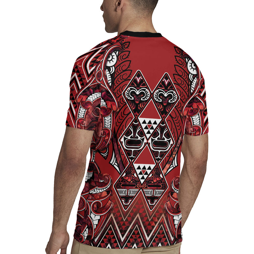 Aotearoa Te Arawa Rugby Jersey Maori Tribal Dark Red Paua Shell Pattern DT05 - Polynesian Pride
