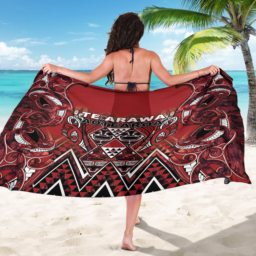 Aotearoa Te Arawa Sarong Maori Tribal Dark Red Paua Shell Pattern DT05 - Polynesian Pride