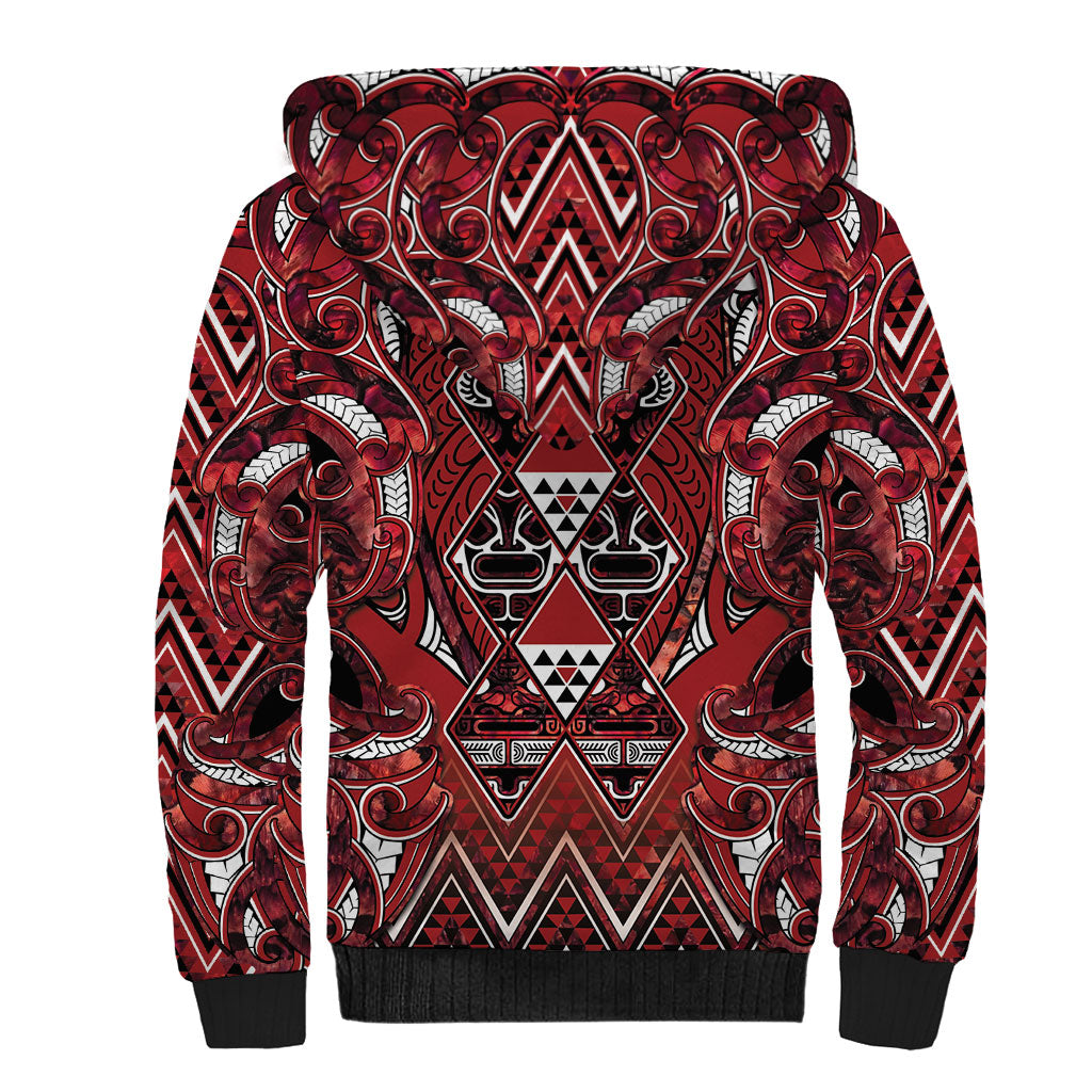 Aotearoa Te Arawa Sherpa Hoodie Maori Tribal Dark Red Paua Shell Pattern DT05 - Polynesian Pride