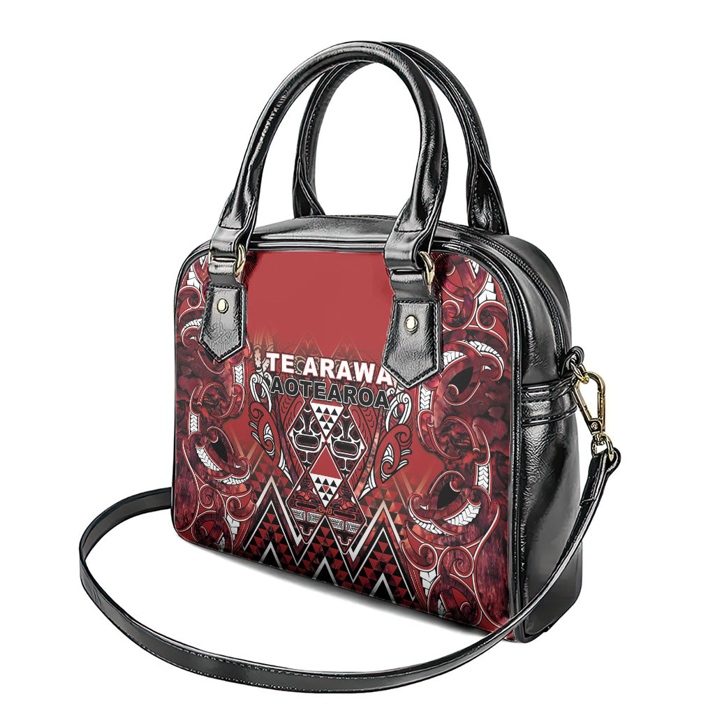 Aotearoa Te Arawa Shoulder Handbag Maori Tribal Dark Red Paua Shell Pattern DT05 - Polynesian Pride