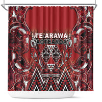 Aotearoa Te Arawa Shower Curtain Maori Tribal Dark Red Paua Shell Pattern DT05 Red - Polynesian Pride