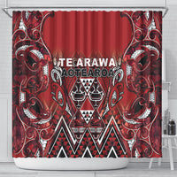 Aotearoa Te Arawa Shower Curtain Maori Tribal Dark Red Paua Shell Pattern DT05 - Polynesian Pride