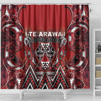 Aotearoa Te Arawa Shower Curtain Maori Tribal Dark Red Paua Shell Pattern DT05 - Polynesian Pride