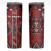 Aotearoa Te Arawa Skinny Tumbler Maori Tribal Dark Red Paua Shell Pattern DT05 Red - Polynesian Pride