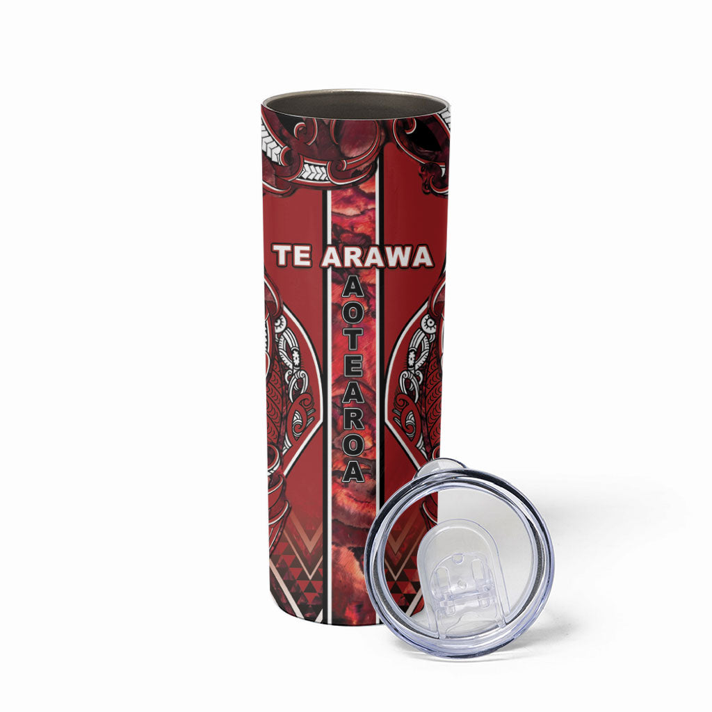 Aotearoa Te Arawa Skinny Tumbler Maori Tribal Dark Red Paua Shell Pattern DT05 - Polynesian Pride
