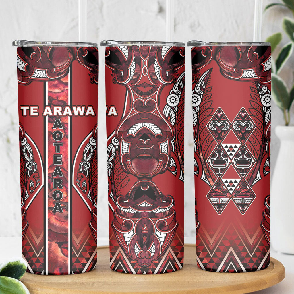 Aotearoa Te Arawa Skinny Tumbler Maori Tribal Dark Red Paua Shell Pattern DT05 - Polynesian Pride