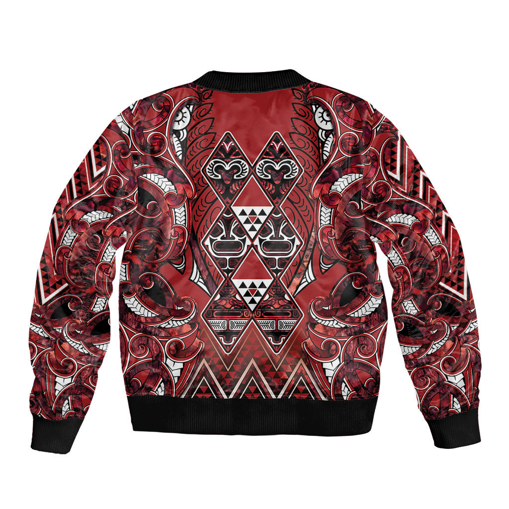 Aotearoa Te Arawa Sleeve Zip Bomber Jacket Maori Tribal Dark Red Paua Shell Pattern DT05 - Polynesian Pride