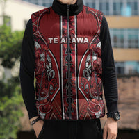 Aotearoa Te Arawa Sleeveless Puffer Jacket Maori Tribal Dark Red Paua Shell Pattern DT05 - Polynesian Pride