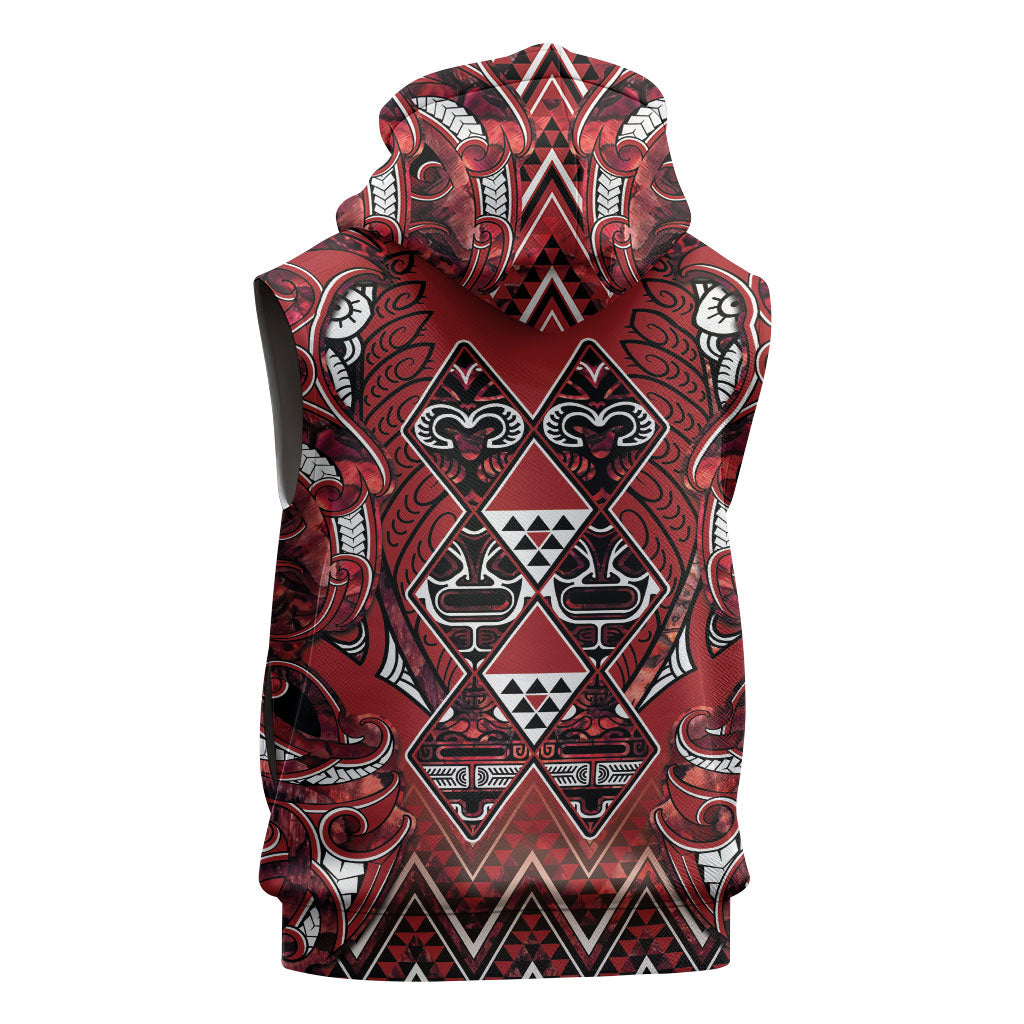 Aotearoa Te Arawa Sleeveless Zip Hoodie Maori Tribal Dark Red Paua Shell Pattern DT05 - Polynesian Pride