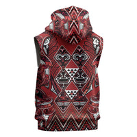 Aotearoa Te Arawa Sleeveless Zip Hoodie Maori Tribal Dark Red Paua Shell Pattern DT05 - Polynesian Pride