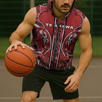 Aotearoa Te Arawa Sleeveless Zip Hoodie Maori Tribal Dark Red Paua Shell Pattern DT05 - Polynesian Pride