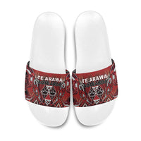 Aotearoa Te Arawa Slide Sandals Maori Tribal Dark Red Paua Shell Pattern DT05 Red - Polynesian Pride
